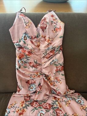 Floret Studios - Floral Ruched Front Satin MIDI Dress in Mauve
